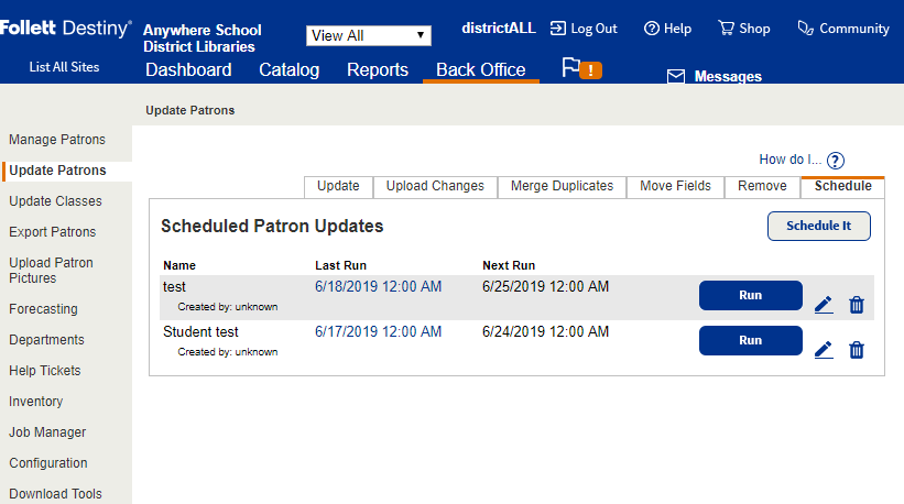 District Update Patrons page Schedule sub-tab