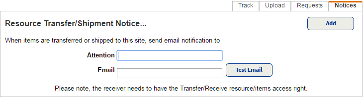 Notices page that lets you specify who should receive email updates.